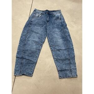 Womens Acid Wash Denim Jeans Size L Loose Fit Trendy Streetwear